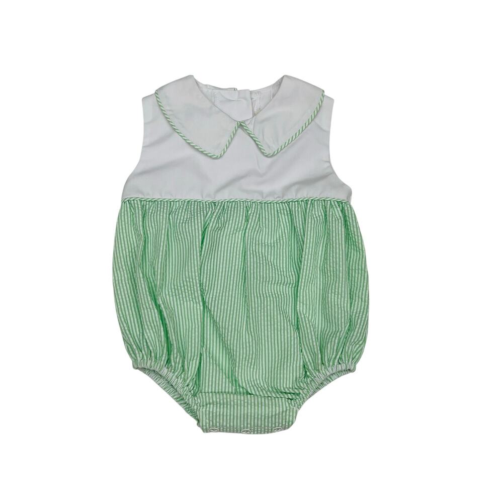NWT TBBC 6-12M Bradford Bubble in Green Stripe Seersucker